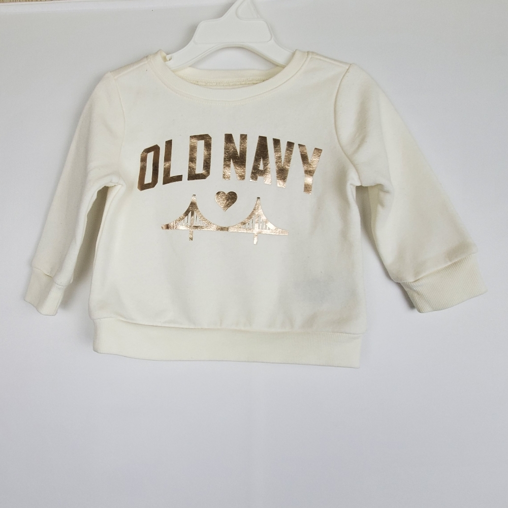 Old Navy Off White Sweater with Gold Print Baby Girl 12-18M